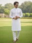 Men White Chikankari Embroidered Straight Kurta