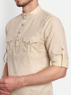 Mens Casual Slim Fit Full Sleeve Double Pocket Cotton Trendy Kurta