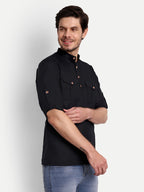 Mens Casual Slim Fit Full Sleeve Double Pocket Cotton Trendy Kurta