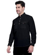 Mens Casual Slim Fit Full Sleeve Double Pocket Cotton Kurta