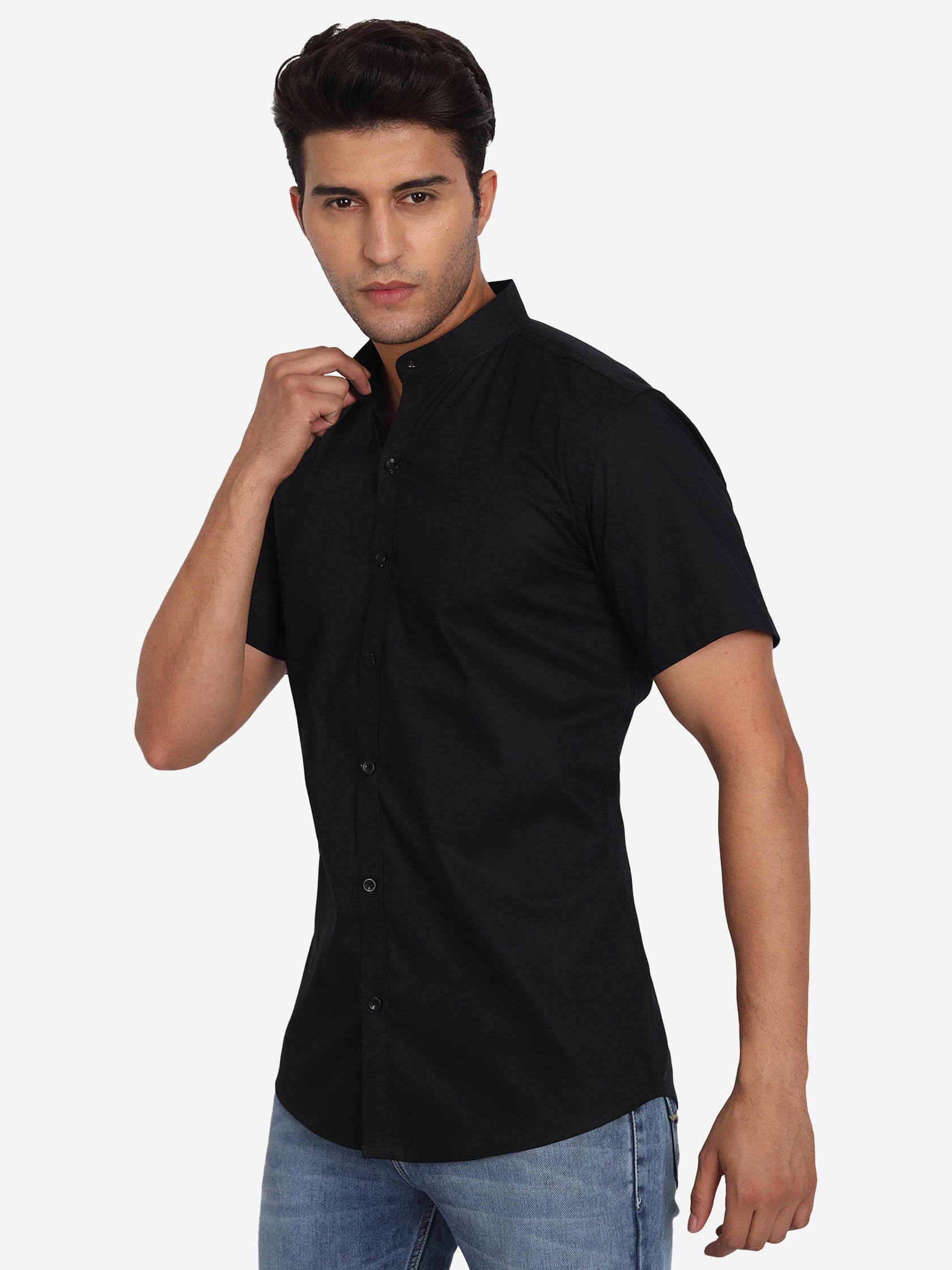 Men Pure Cotton Mandarin Collar Casual Half Sleeve Shirt