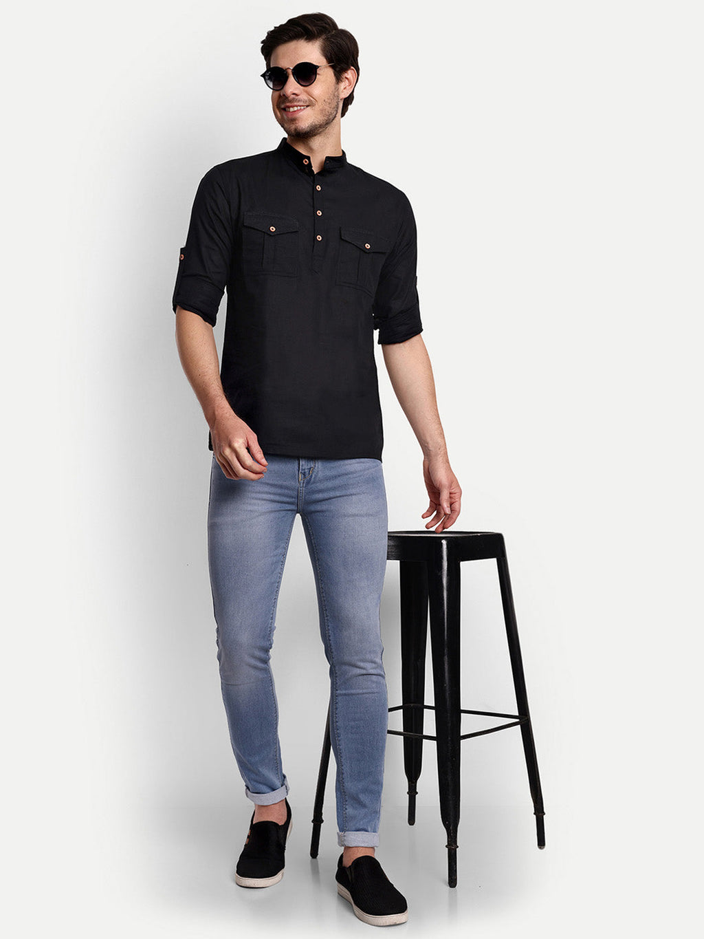 Mens Casual Slim Fit Full Sleeve Double Pocket Cotton Trendy Kurta