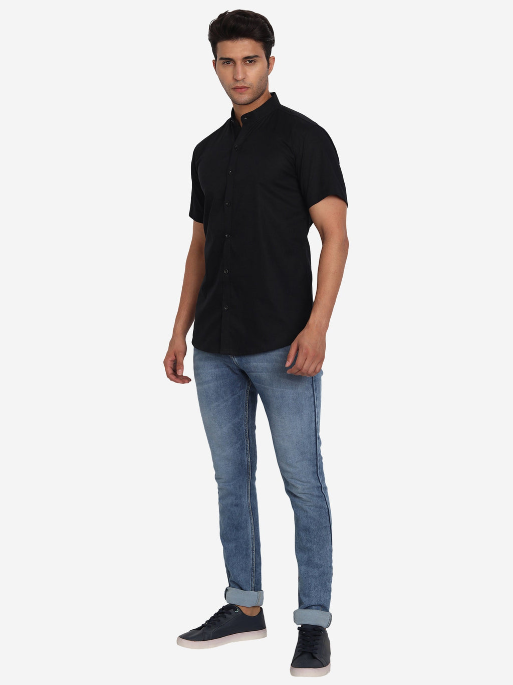 Men Pure Cotton Mandarin Collar Casual Half Sleeve Shirt