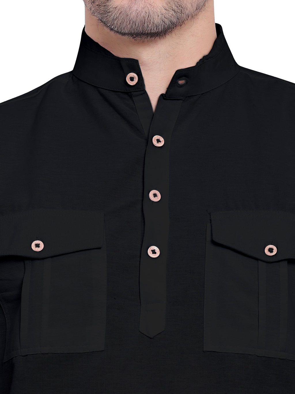 Mens Casual Slim Fit Full Sleeve Double Pocket Cotton Kurta