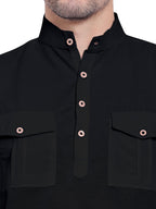 Mens Casual Slim Fit Full Sleeve Double Pocket Cotton Kurta