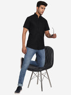 Men Pure Cotton Mandarin Collar Casual Half Sleeve Shirt