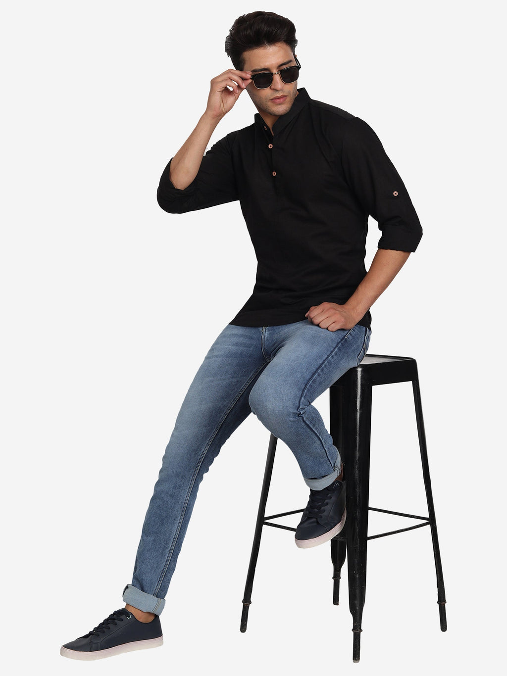 Men Double Button Slim Fit Casual Kurta