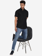 Men Pure Cotton Mandarin Collar Casual Half Sleeve Shirt