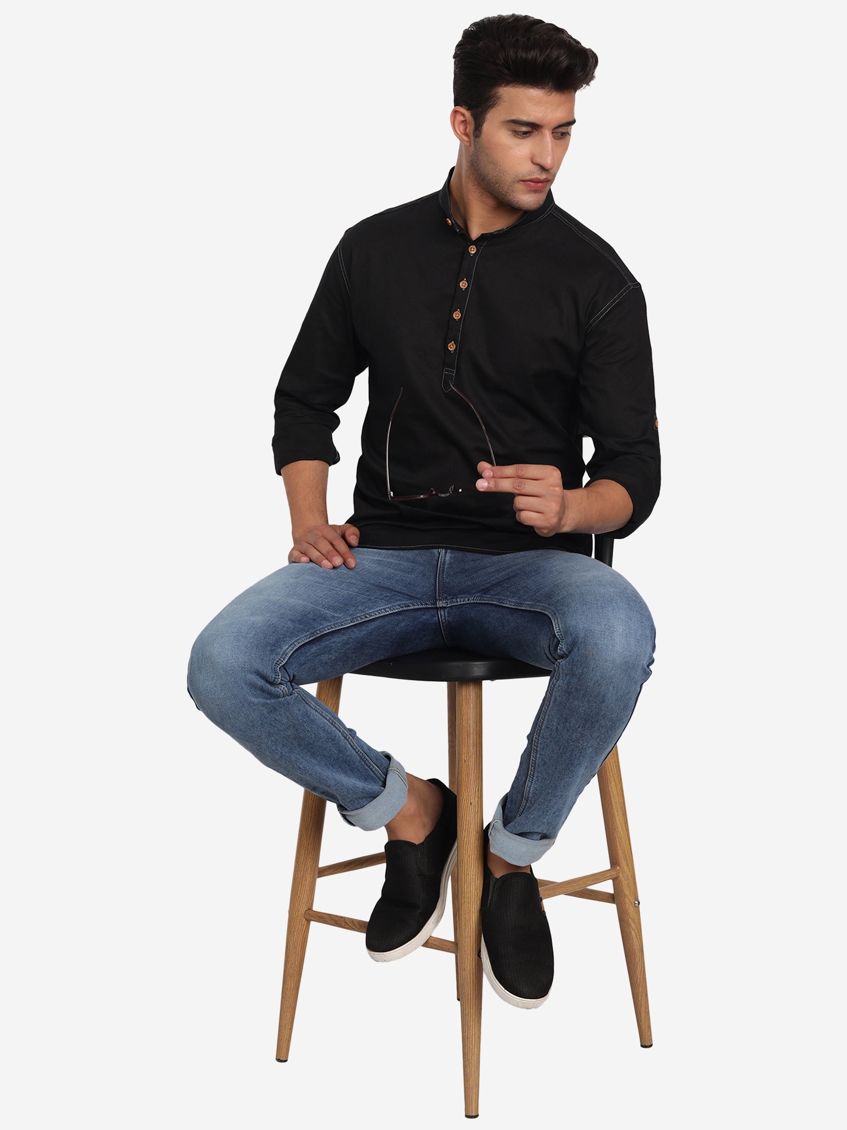 Men Cotton Slim Fit Short kurta