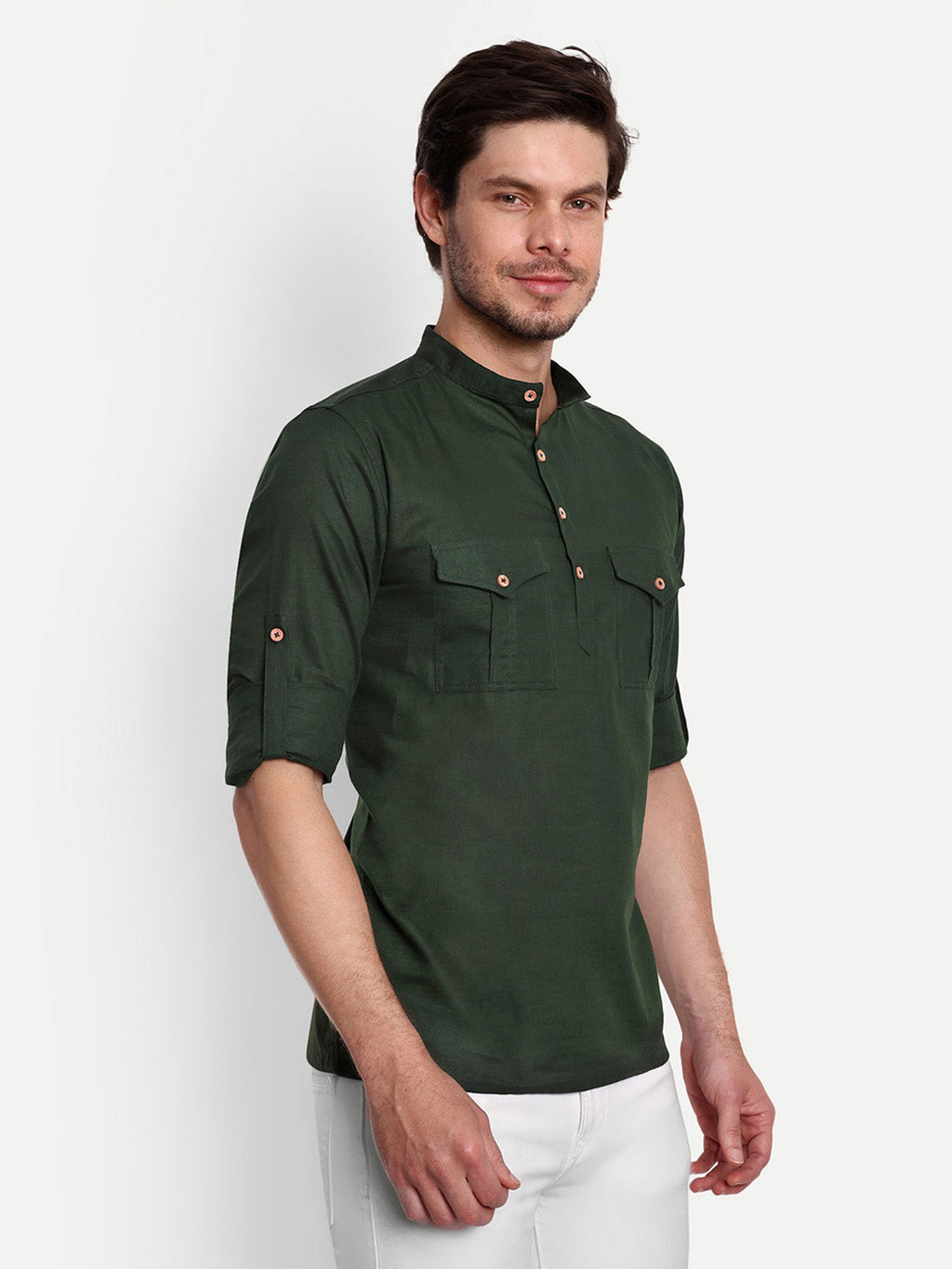 Mens Casual Slim Fit Full Sleeve Double Pocket Cotton Trendy Kurta