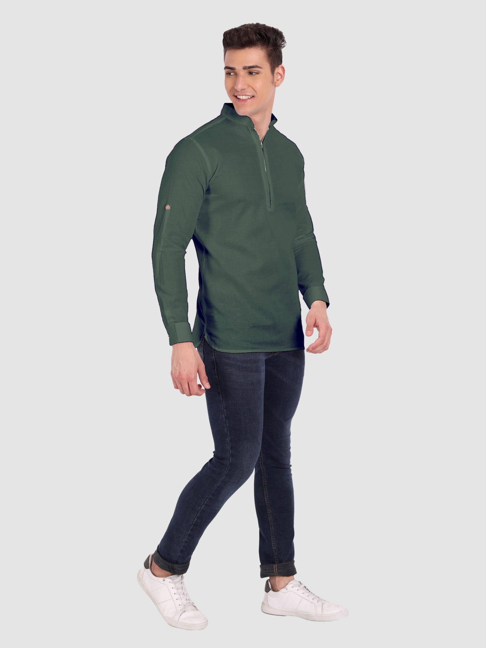 Mens Casual ZIP Style Full Sleeve Cotton Kurta