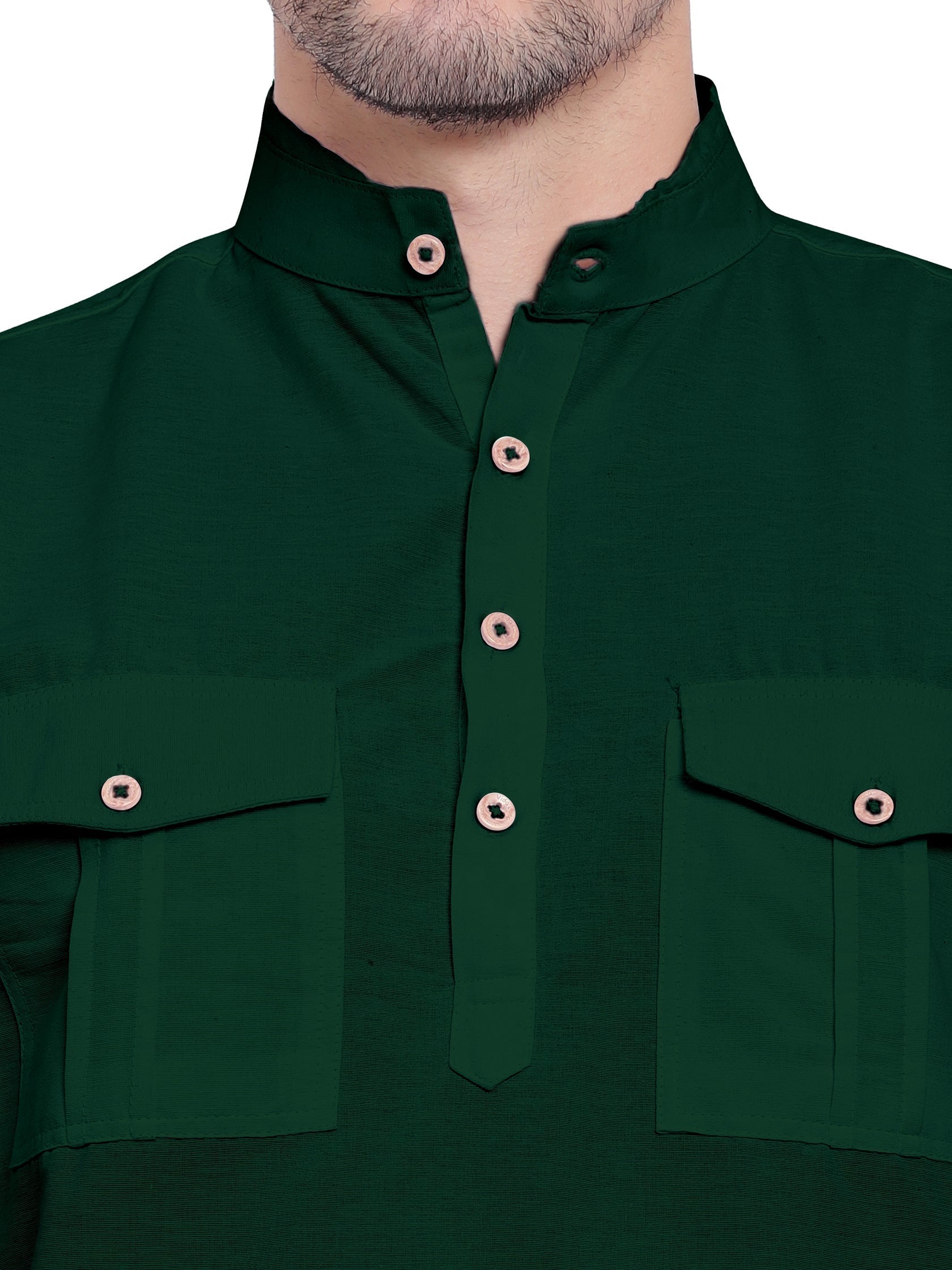 Mens Casual Slim Fit Full Sleeve Double Pocket Cotton Kurta