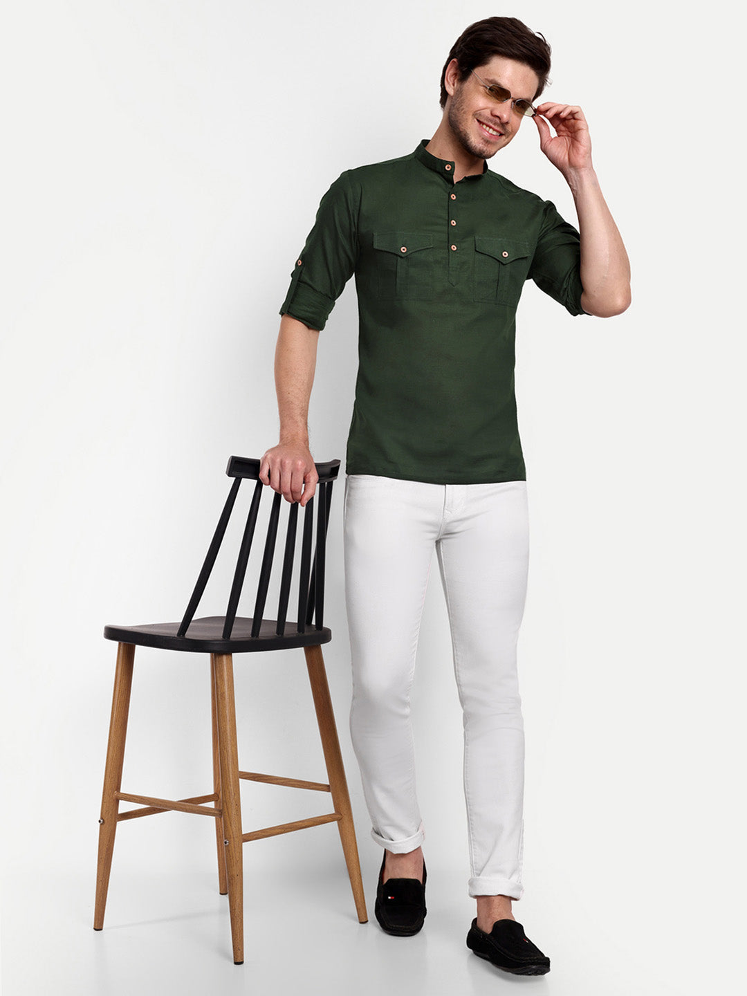 Mens Casual Slim Fit Full Sleeve Double Pocket Cotton Trendy Kurta