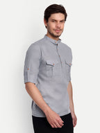 Mens Casual Slim Fit Full Sleeve Double Pocket Cotton Trendy Kurta