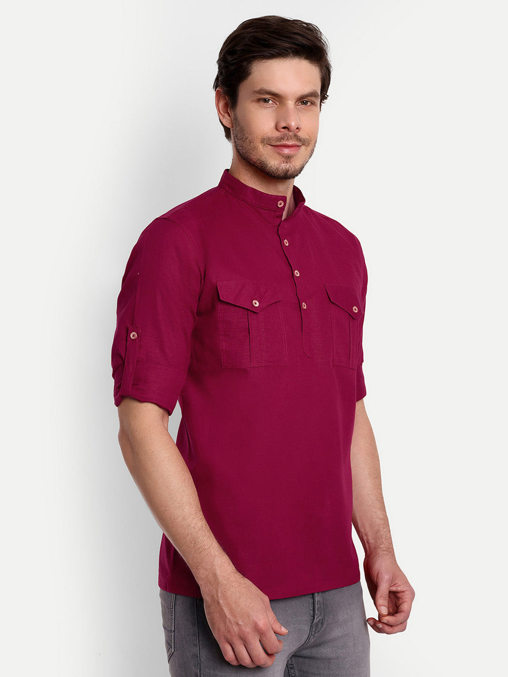 Mens Casual Slim Fit Full Sleeve Double Pocket Cotton Trendy Kurta
