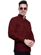 Mens Casual Slim Fit Full Sleeve Double Pocket Cotton Kurta