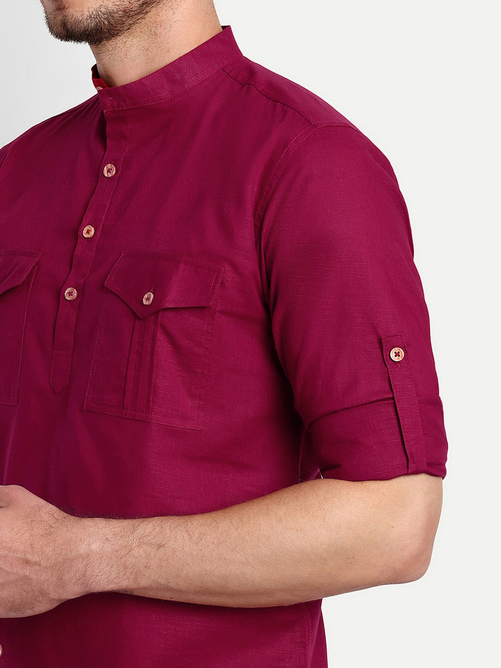 Mens Casual Slim Fit Full Sleeve Double Pocket Cotton Trendy Kurta