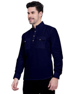 Mens Casual Slim Fit Full Sleeve Double Pocket Cotton Kurta