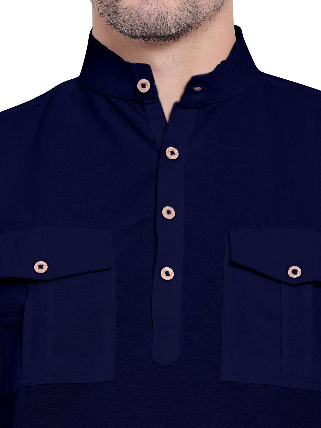 Mens Casual Slim Fit Full Sleeve Double Pocket Cotton Kurta