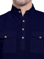 Mens Casual Slim Fit Full Sleeve Double Pocket Cotton Kurta