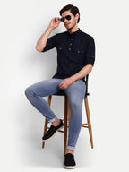 Mens Casual Slim Fit Full Sleeve Double Pocket Cotton Trendy Kurta
