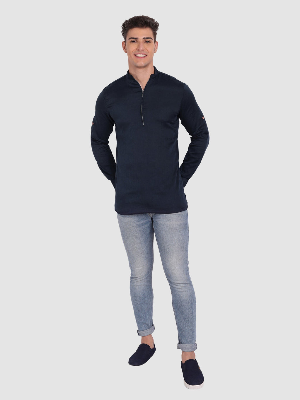 Mens Casual ZIP Style Full Sleeve Cotton Kurta