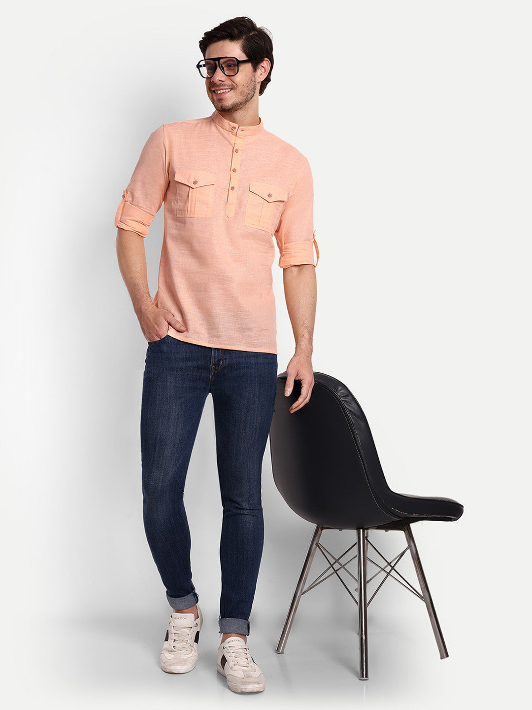 Mens Casual Slim Fit Full Sleeve Double Pocket Cotton Trendy Kurta