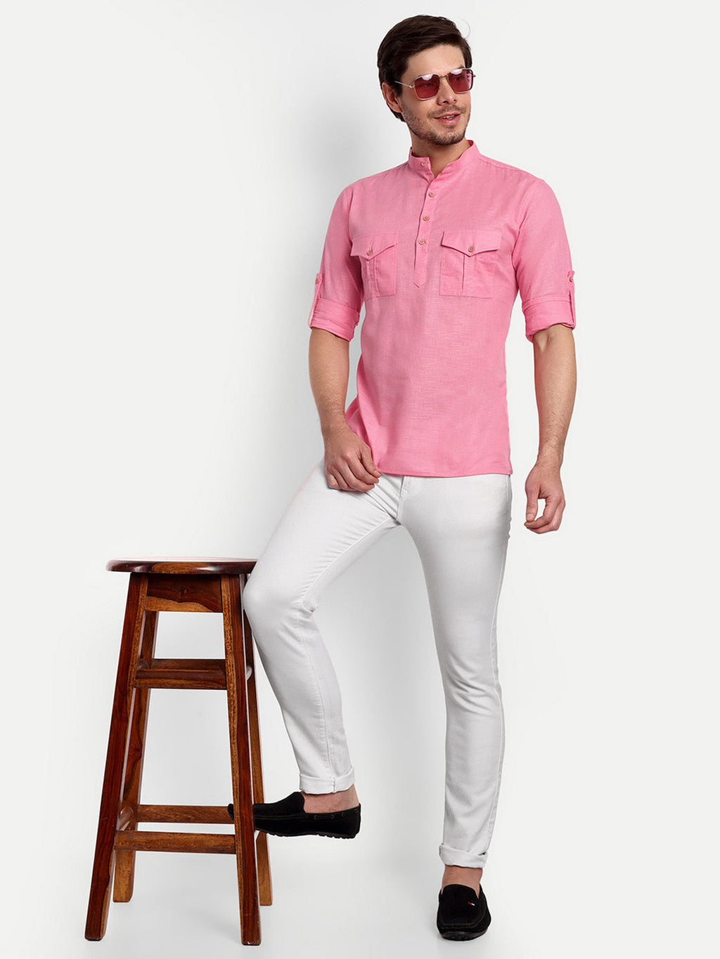 Mens Casual Slim Fit Full Sleeve Double Pocket Cotton Trendy Kurta