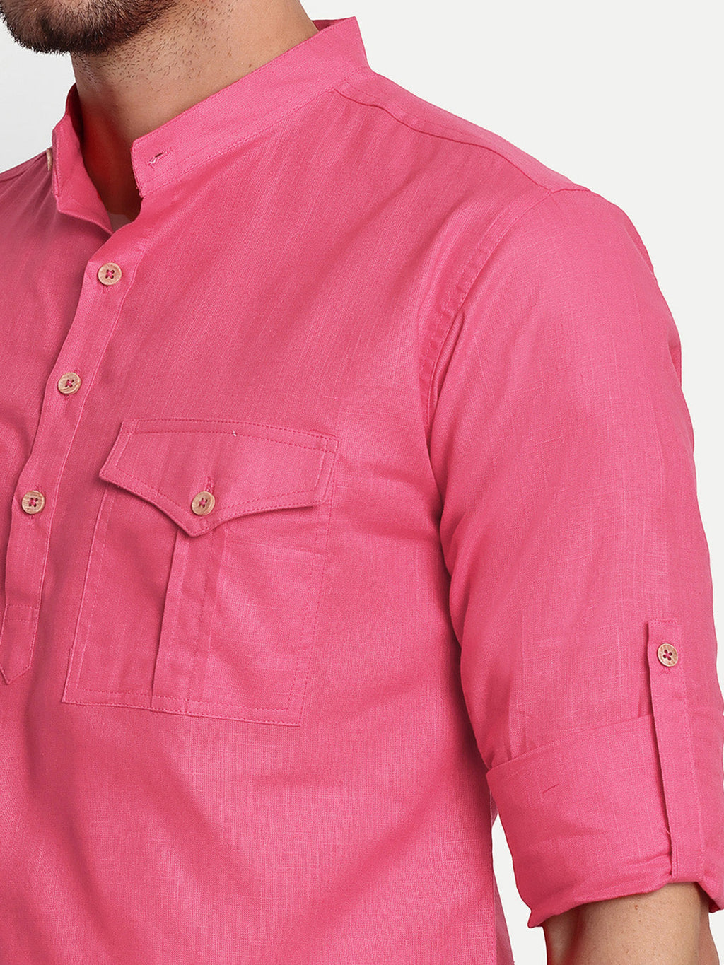 Mens Casual Slim Fit Full Sleeve Double Pocket Cotton Trendy Kurta