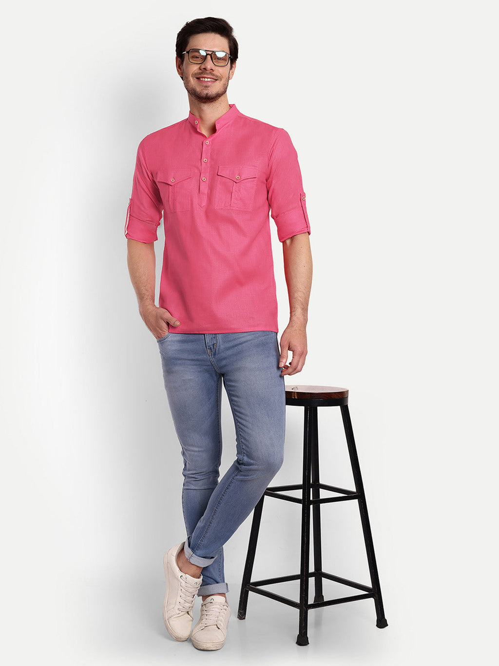 Mens Casual Slim Fit Full Sleeve Double Pocket Cotton Trendy Kurta