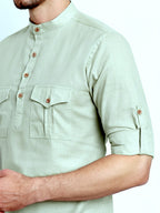 Mens Casual Slim Fit Full Sleeve Double Pocket Cotton Trendy Kurta