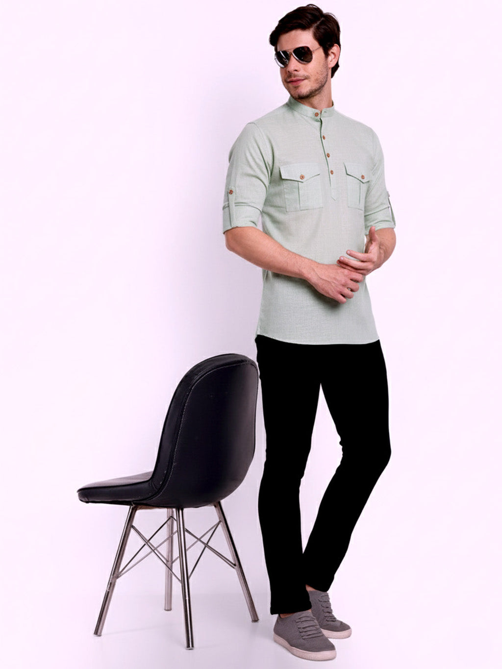 Mens Casual Slim Fit Full Sleeve Double Pocket Cotton Trendy Kurta