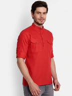 Mens Casual Slim Fit Full Sleeve Double Pocket Cotton Trendy Kurta