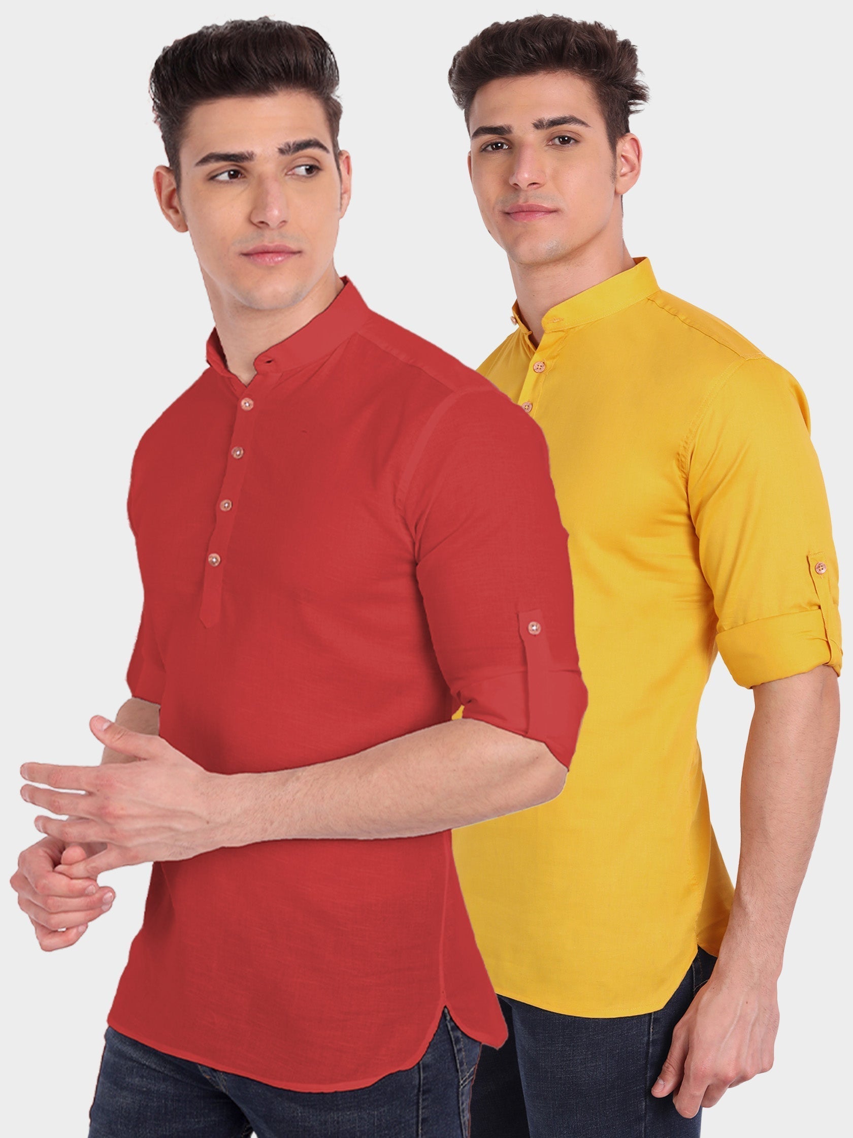 Mens Casual Slim Fit Full Sleeve Cotton Kurta (Pack 2) Main image