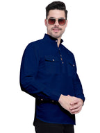 Mens Casual Slim Fit Full Sleeve Double Pocket Cotton Kurta