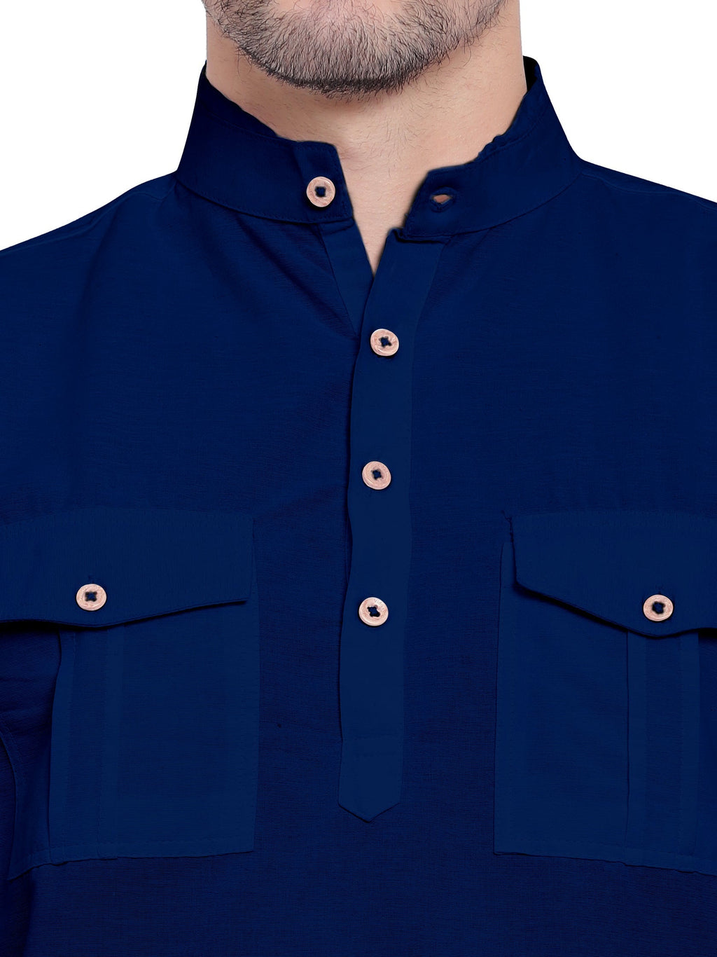 Mens Casual Slim Fit Full Sleeve Double Pocket Cotton Kurta