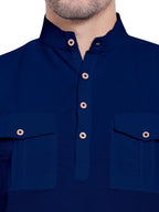 Mens Casual Slim Fit Full Sleeve Double Pocket Cotton Kurta