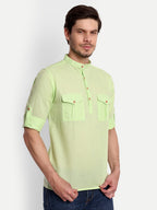 Mens Casual Slim Fit Full Sleeve Double Pocket Cotton Trendy Kurta