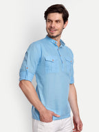 Mens Casual Slim Fit Full Sleeve Double Pocket Cotton Trendy Kurta