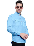 Mens Casual Slim Fit Full Sleeve Double Pocket Cotton Kurta