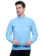 Mens Casual Slim Fit Full Sleeve Double Pocket Cotton Kurta