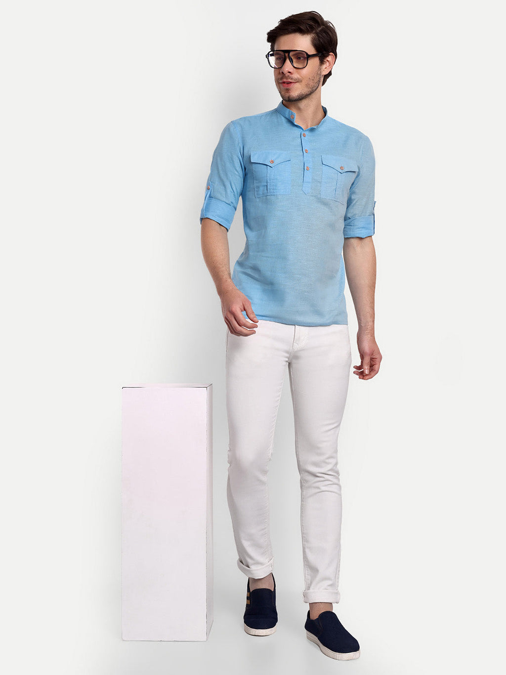 Mens Casual Slim Fit Full Sleeve Double Pocket Cotton Trendy Kurta