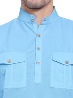 Mens Casual Slim Fit Full Sleeve Double Pocket Cotton Kurta