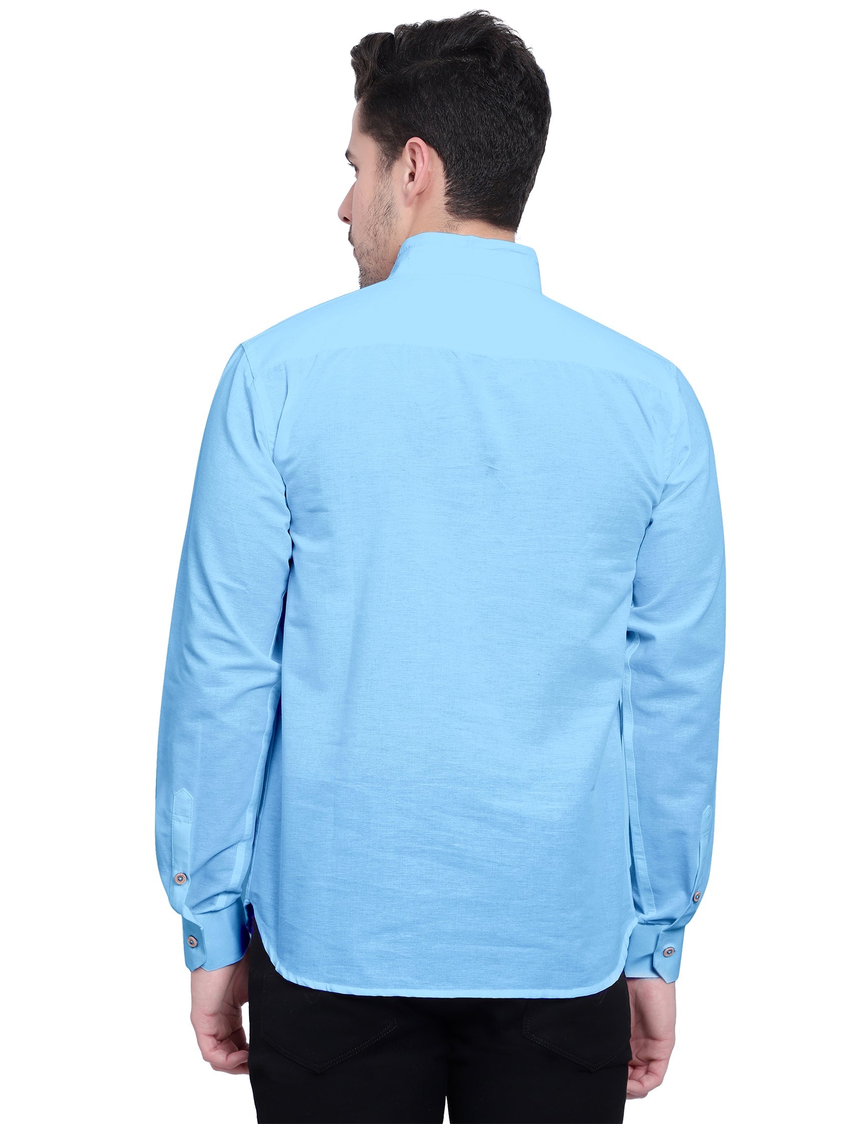 Mens Casual Slim Fit Full Sleeve Double Pocket Cotton Kurta