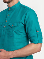 Mens Casual Slim Fit Full Sleeve Double Pocket Cotton Trendy Kurta