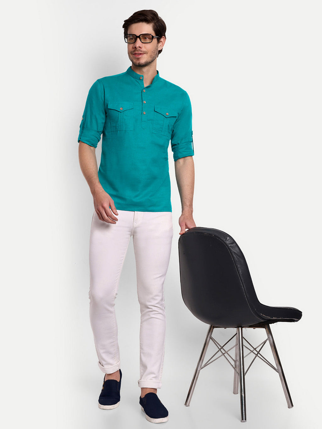 Mens Casual Slim Fit Full Sleeve Double Pocket Cotton Trendy Kurta