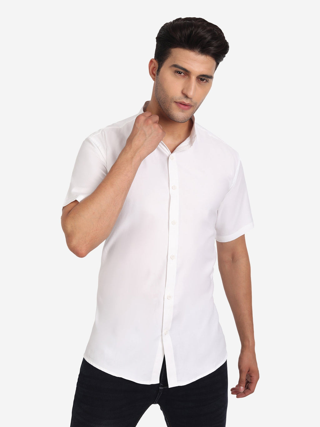 Men Pure Cotton Mandarin Collar Casual Half Sleeve Shirt