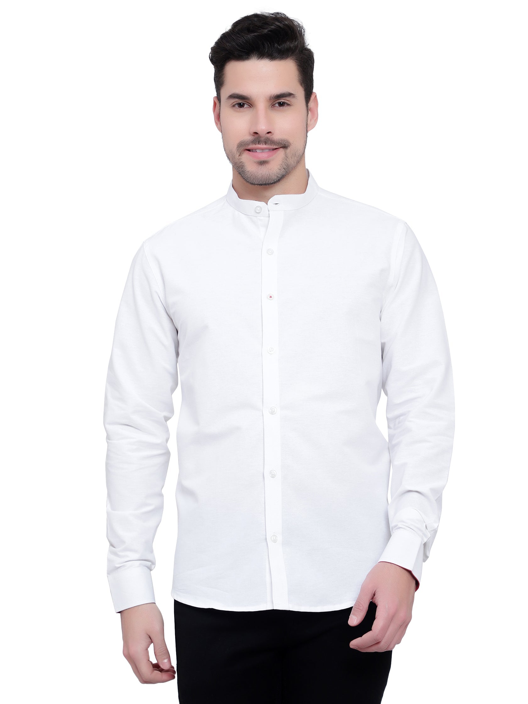 Men Designer Contrast Button Slim Fit Cotton Shirt Main image