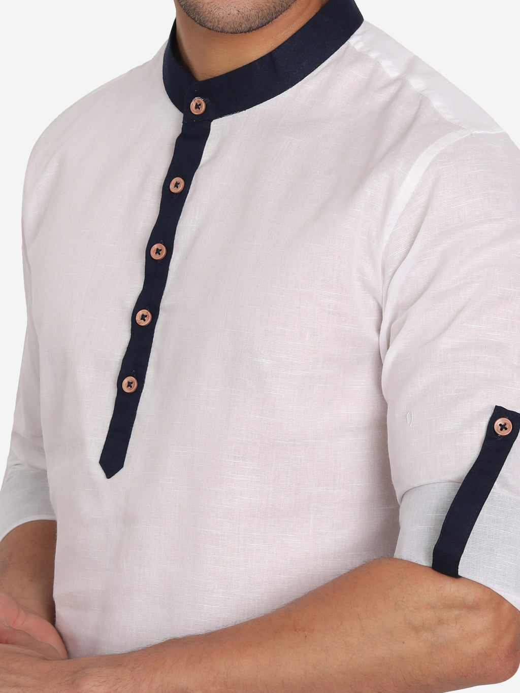 Men Slim Fit Contrast Collar Kurta
