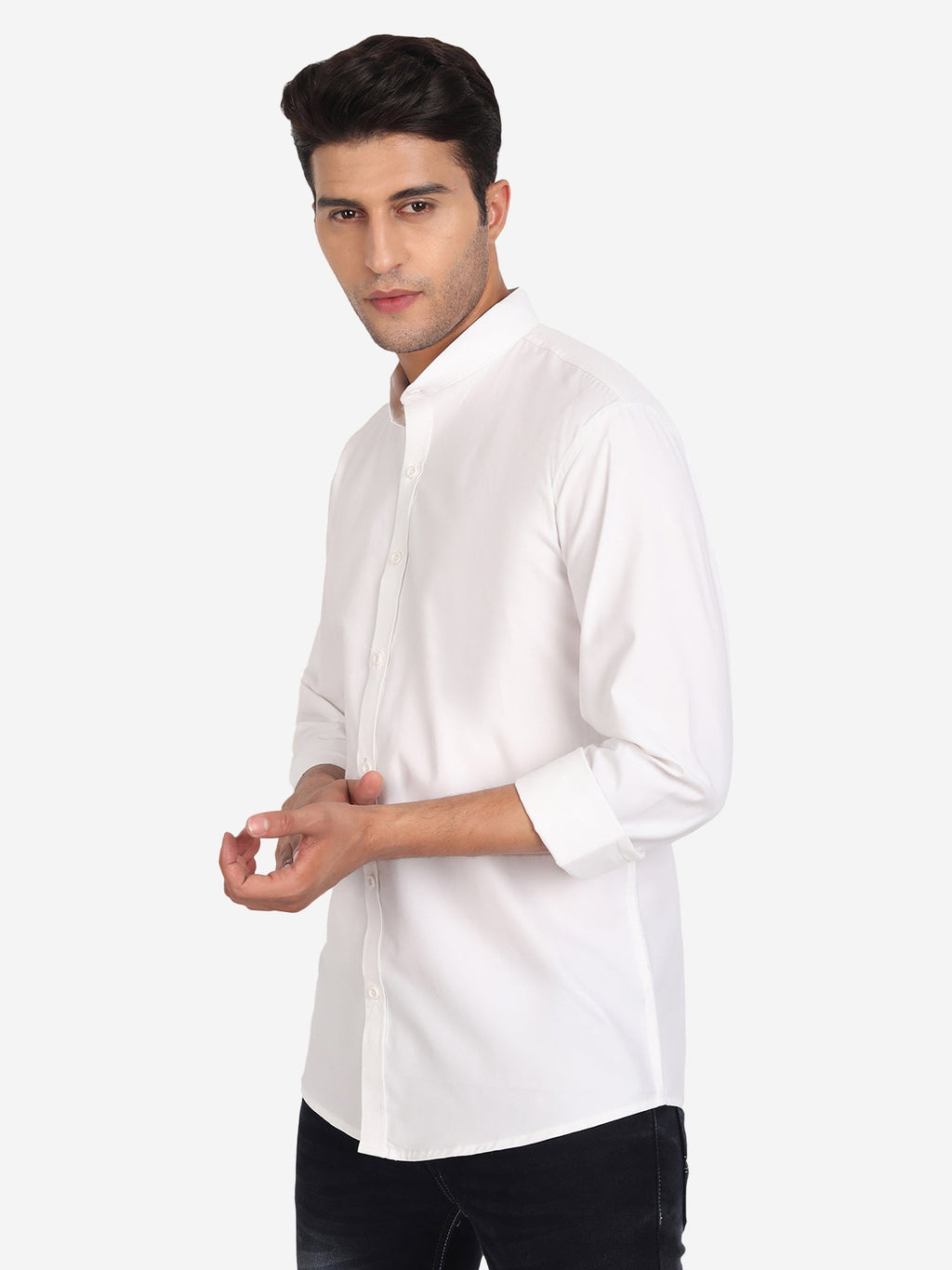 Men Pure Cotton Mandarin Collar Casual Shirt